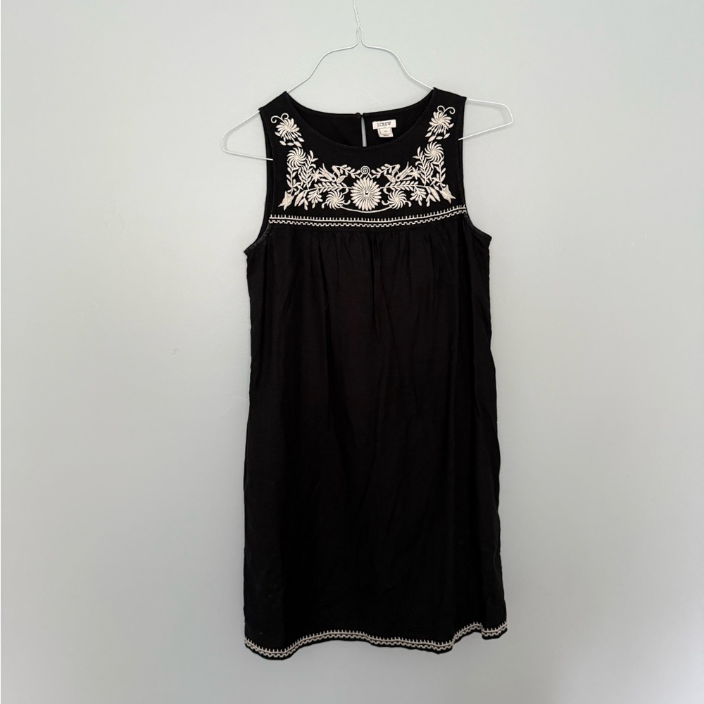 J. Crew Black Dress with White Embroidery